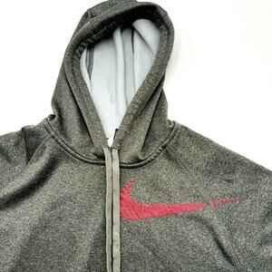 NIKE women's Medium gray‎ pullover hoodie sweatshirt red swoosh kangaroo pocket